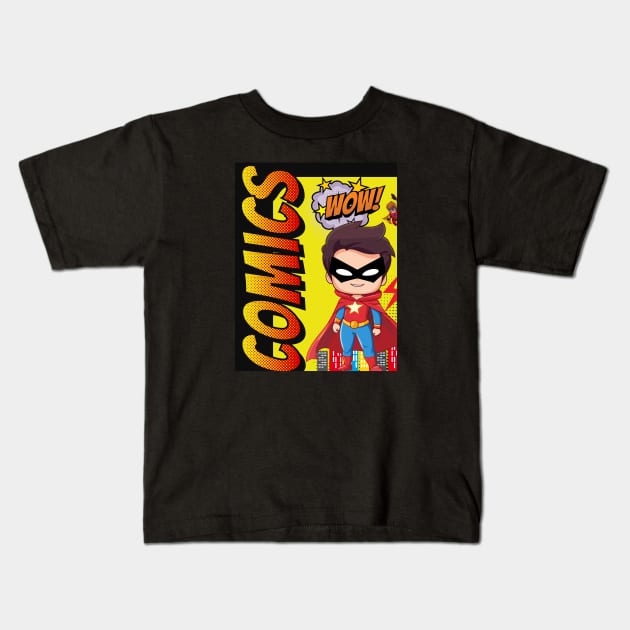 Comic Boy WOW Kids T-Shirt by Benny Merch Pearl